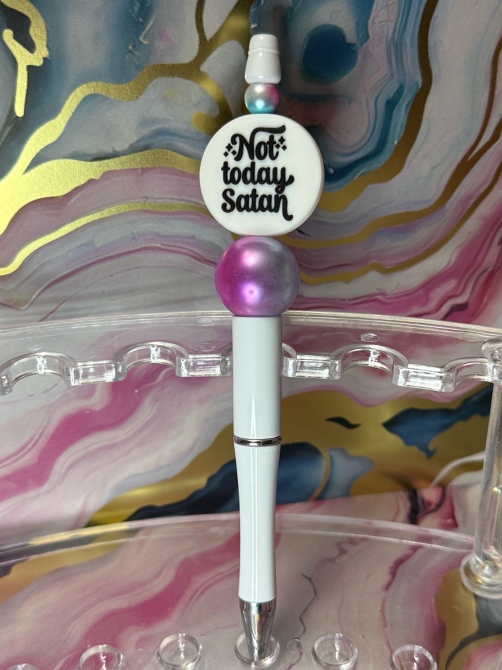 Not Today Satan Beaded White Pen